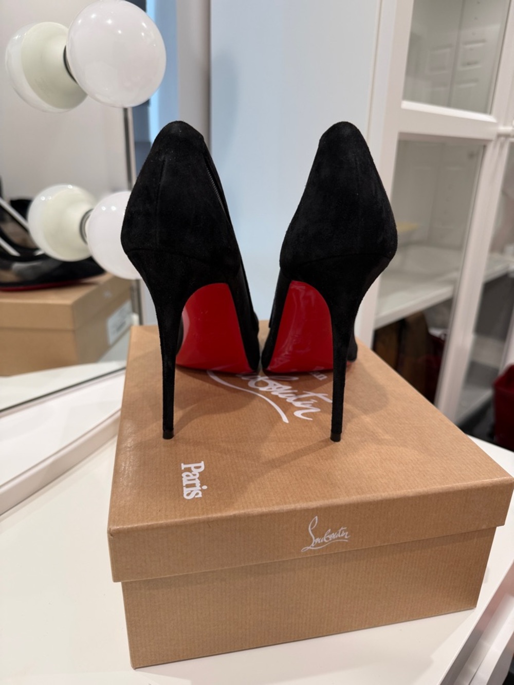 Christian Louboutin Black Mesh & Suede Pointed Pumps - Picture 2 of 6